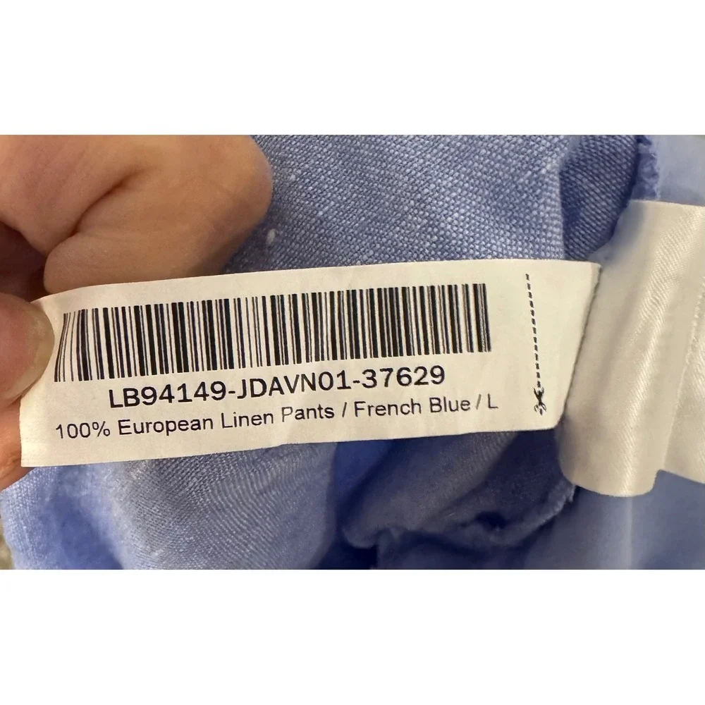 Quince 100% European Linen Pants French Blue Straight Leg Elastic Waist Large